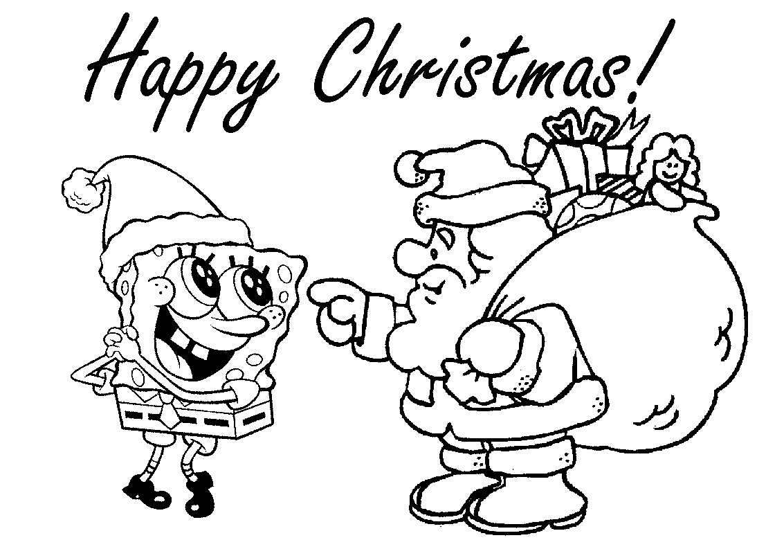Santa Clause And Spongebob Coloring Page
