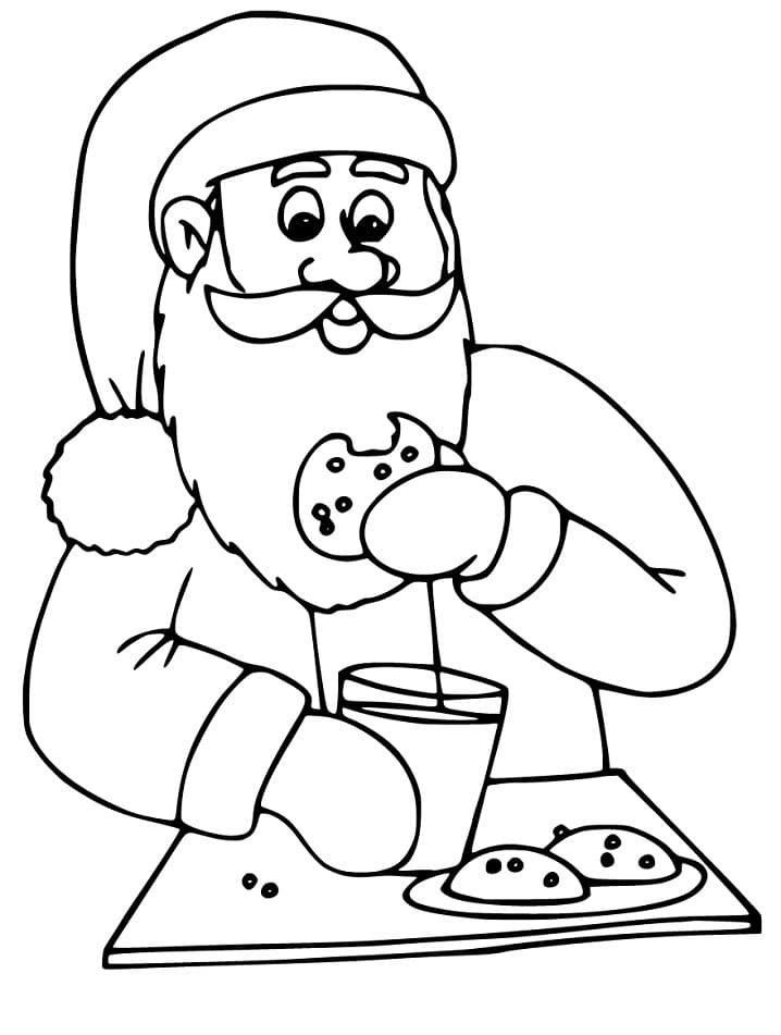 Santa Eating Cookies Coloring Page