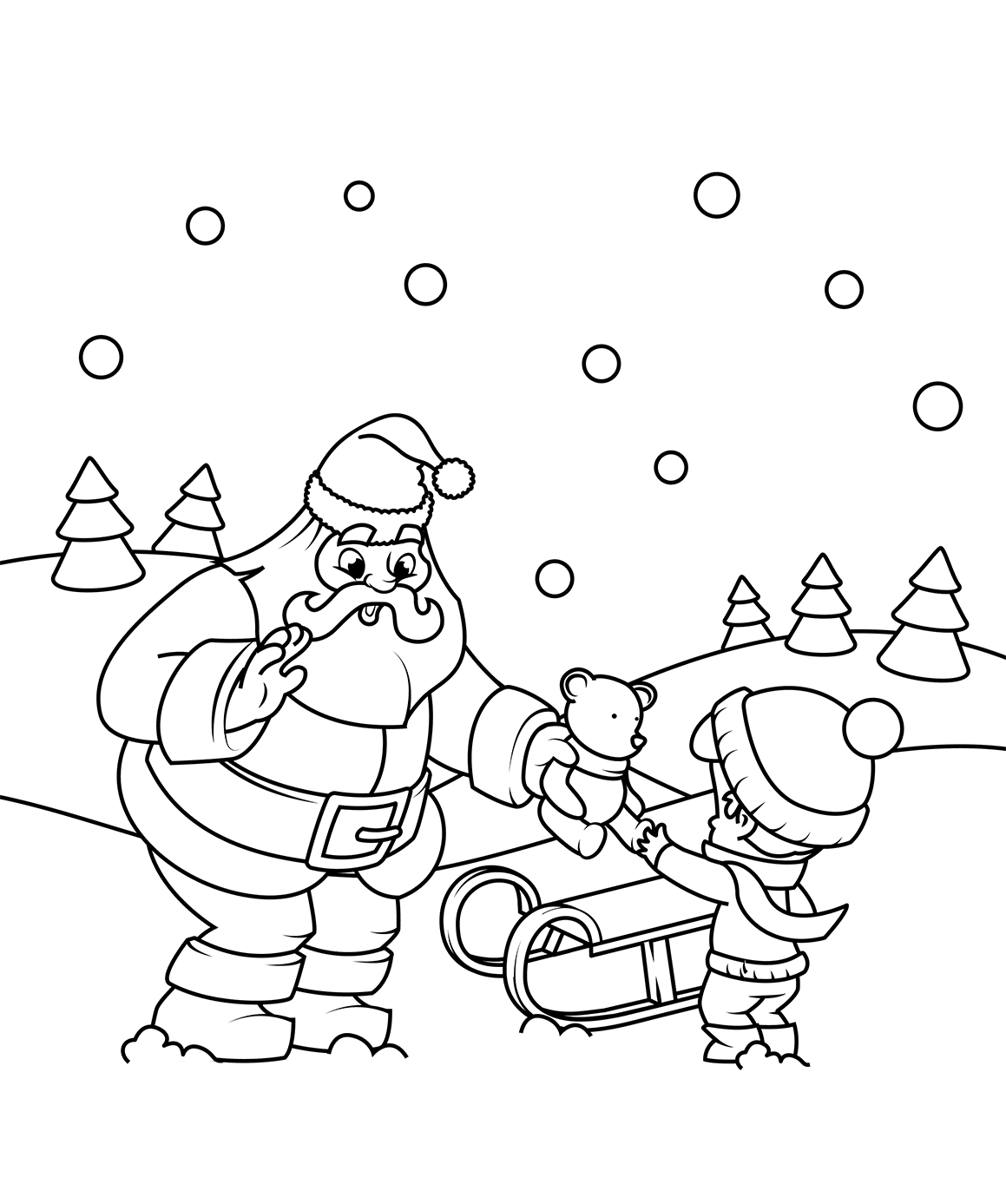 Santa Gives A Gift To A Boy Christmas Coloring Page