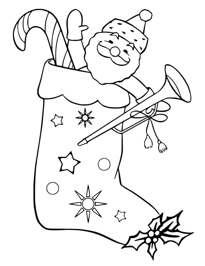 Santa in Christmas Stocking Coloring Page