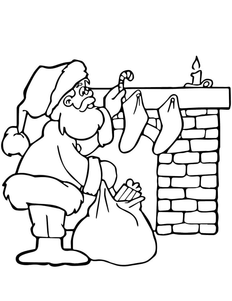 Santa Near Fireplace Coloring Page