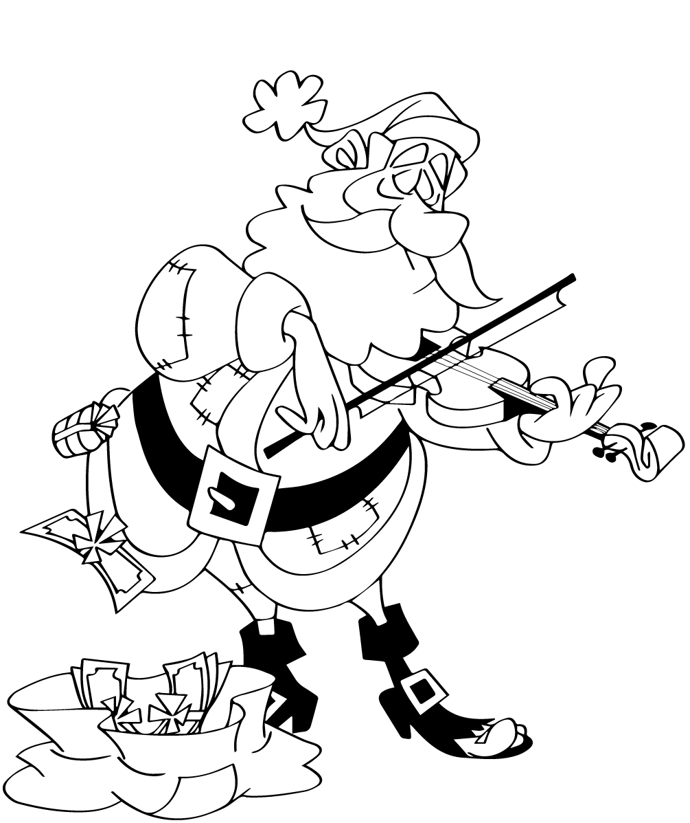 Santa Playing The Violin Christmas Coloring Page