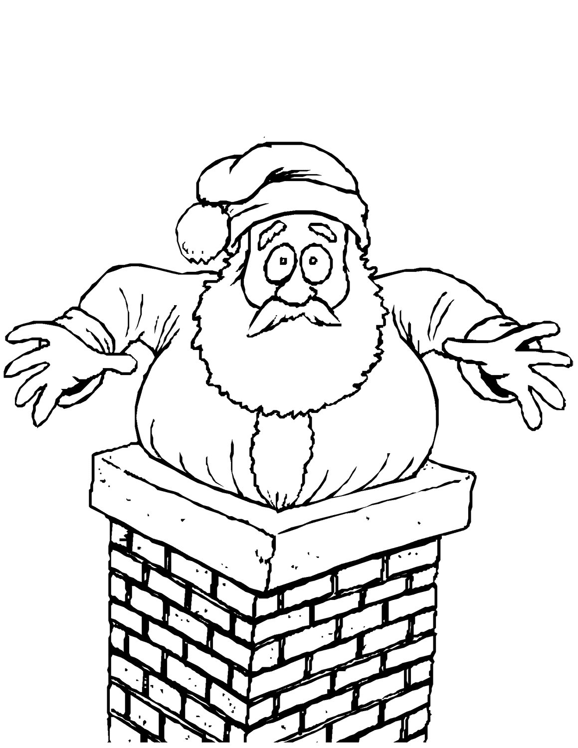 Santa Stuck In The Chimney Christmas Coloring Page
