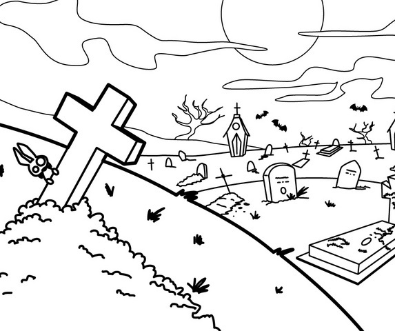 Scary Graveyard Halloween Coloring Page