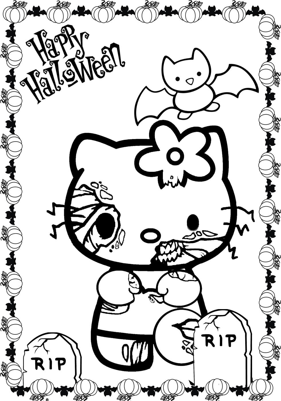 Scary Halloween Hello Kitty Coloring Page