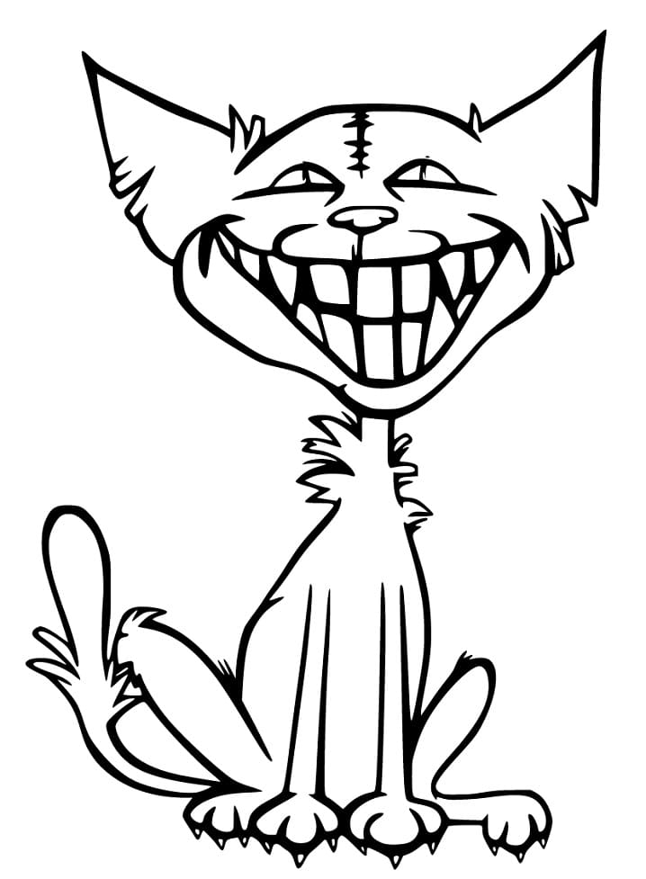 Scary Hallween Cat Smiling Coloring Page
