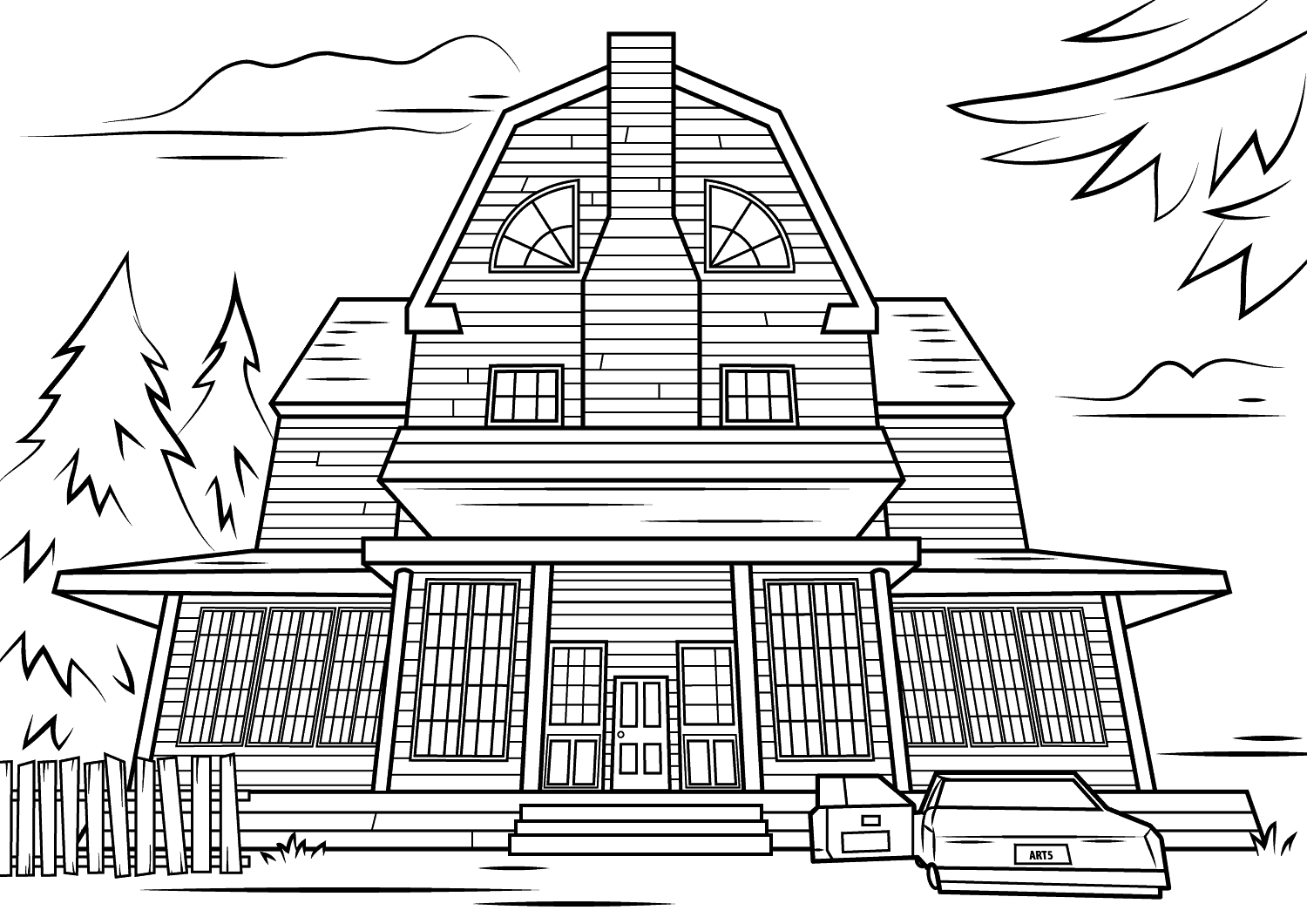 Scary Haunted House Halloween Coloring Page