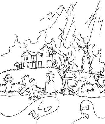Scary House Halloween Free Coloring Page