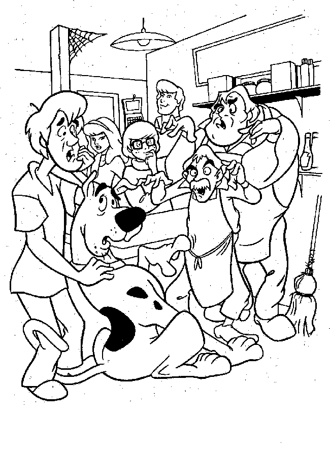 Scooby With Zombies In A Room Scooby Doo Coloring Page
