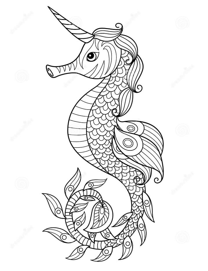 Seahorse with Horn Coloring Page
