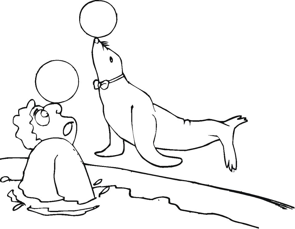 Seal and a Man Coloring Page