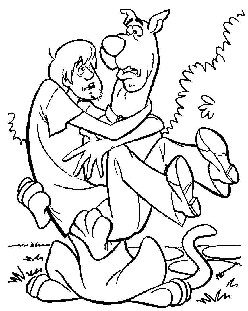 Shaggy Afraid And Hugging Scooby Doo Coloring Page