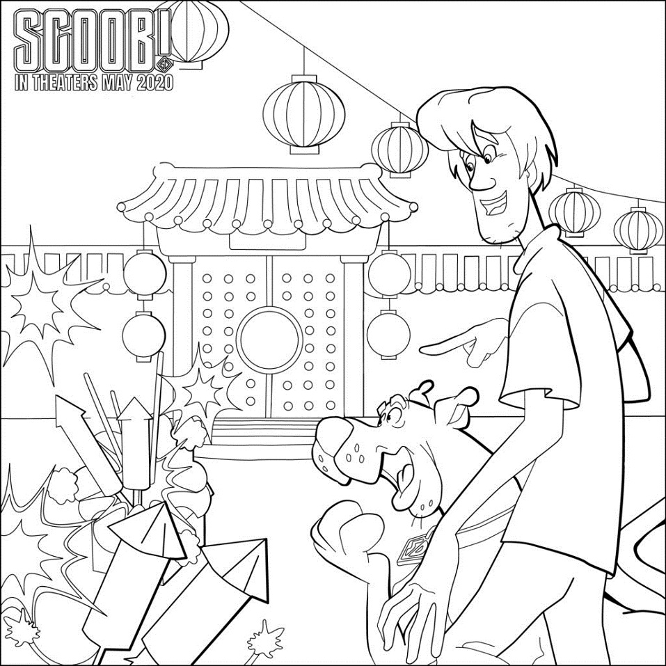 Shaggy And Scooby With Fireworks Coloring Page