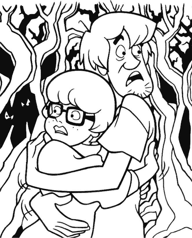 Shaggy And Velma Scared Scooby Doo Coloring Page