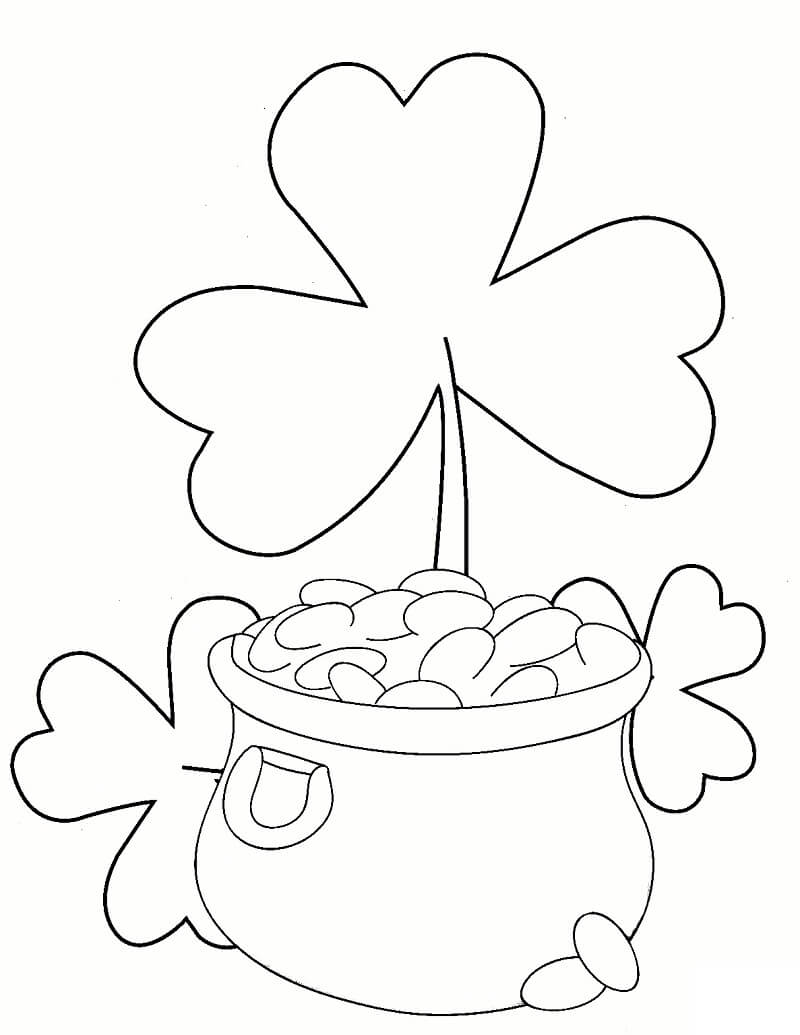 Shamrocks and Pot of Gold Coloring Page