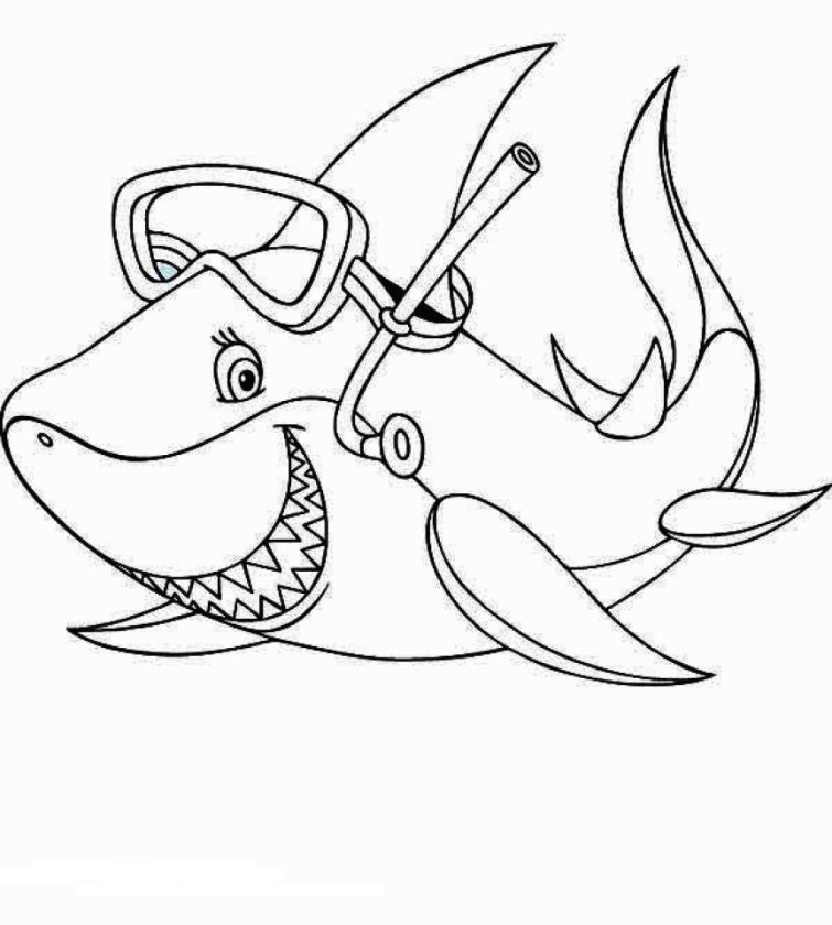 Shark Goes Diving Coloring Page