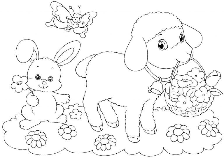 Sheep with Easter Basket Coloring Page