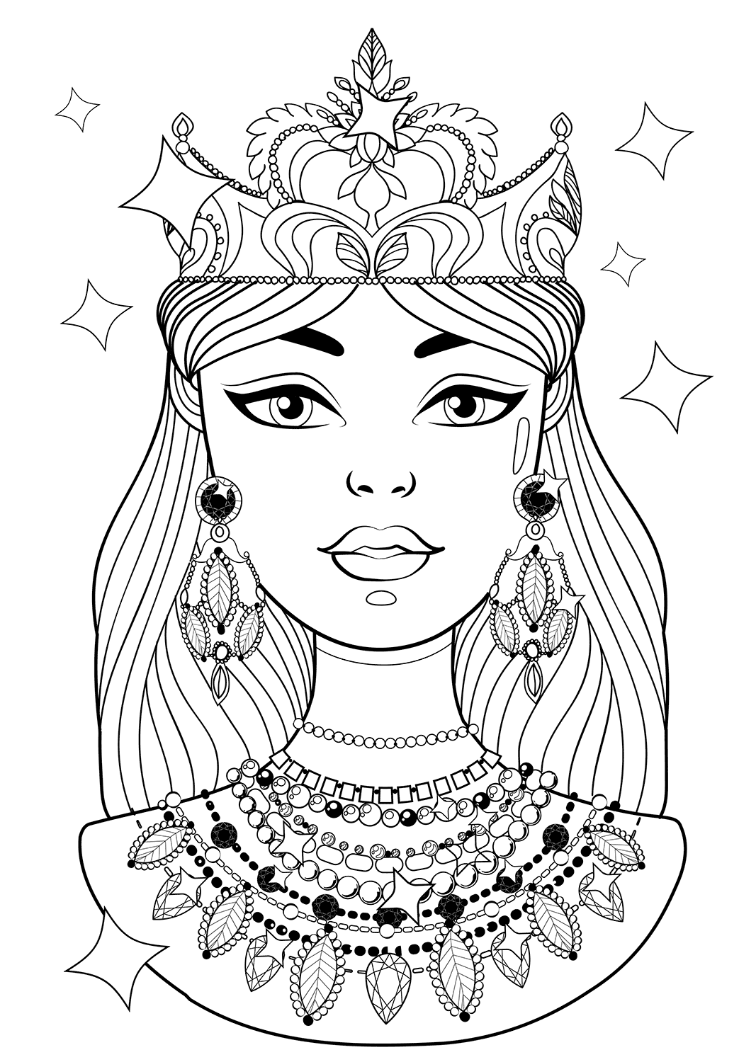 Shining Princess With Necklaces Coloring Page