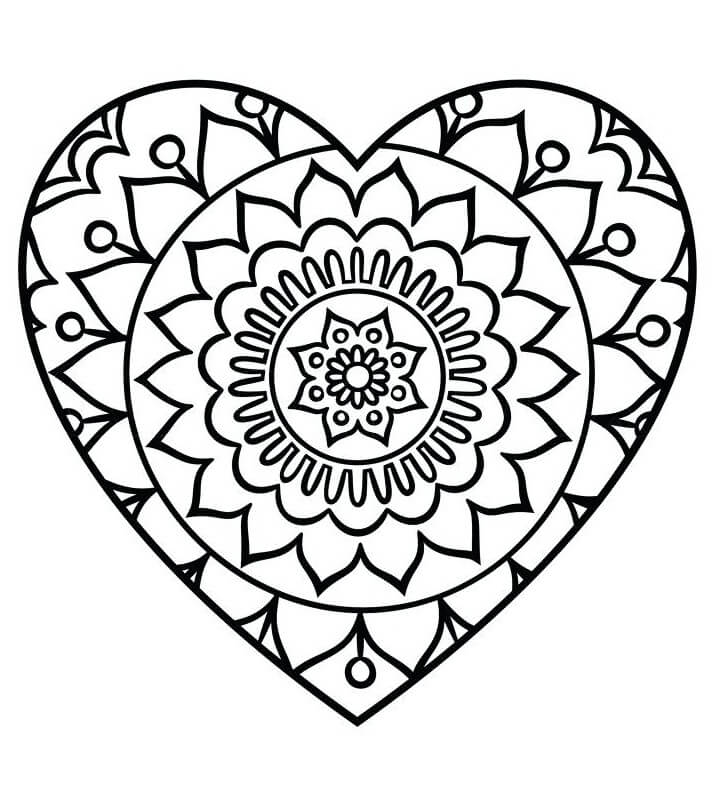 Simple Heart Mandala Coloring Page
