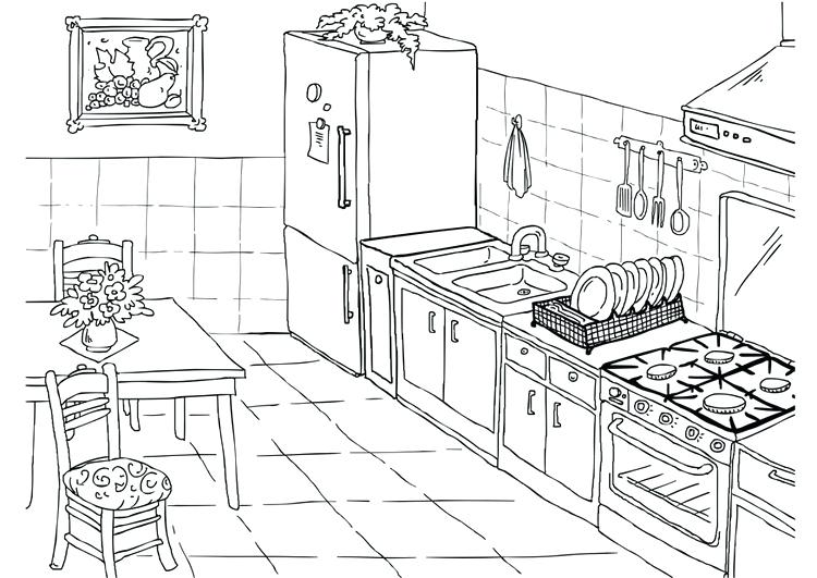 Simple Kitchen Coloring Page