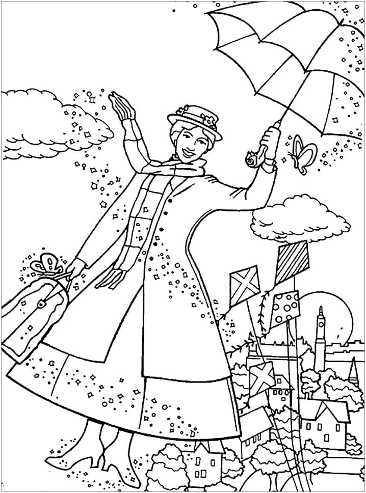 Simple Mary Poppins Coloring Page