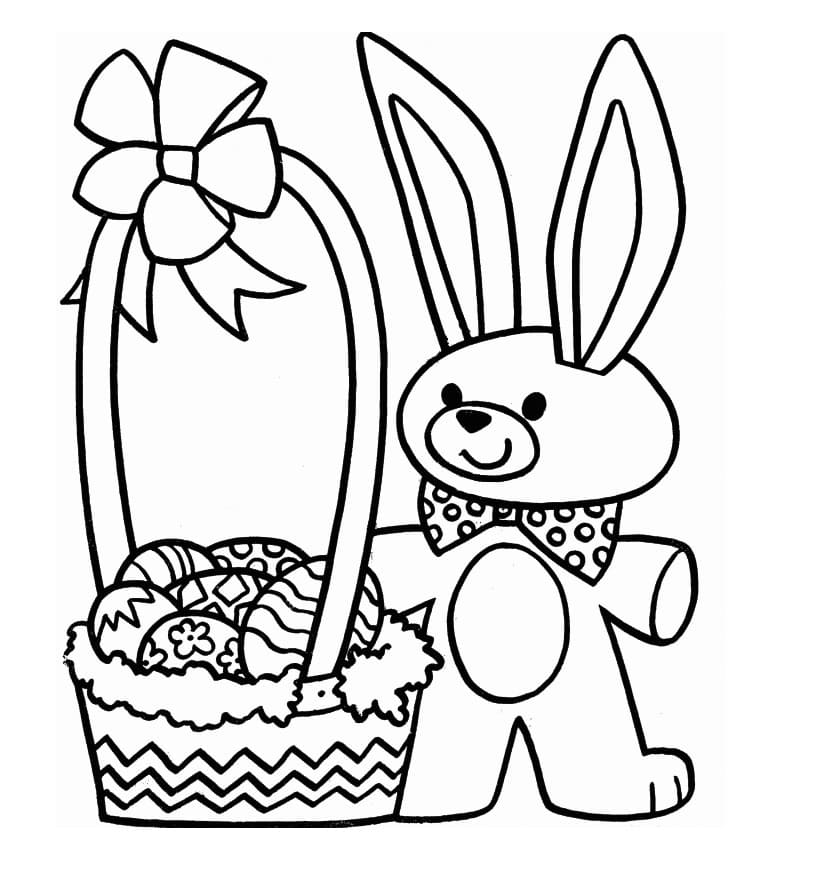 Simple Rabbit with Easter Basket Coloring Page