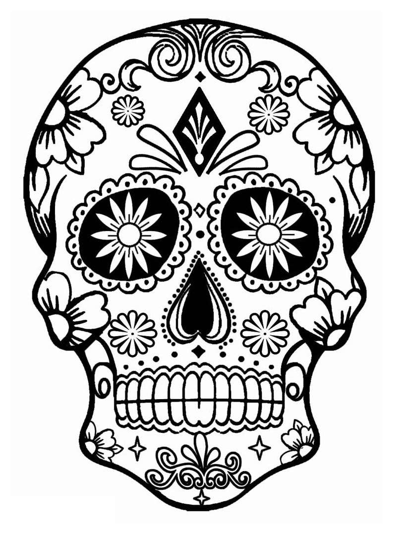 Simple Sugar Skull Calavera Coloring Page