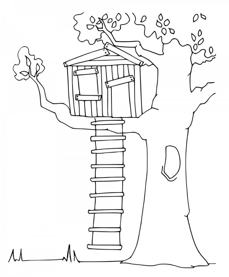 Simple Treehouse Coloring Page