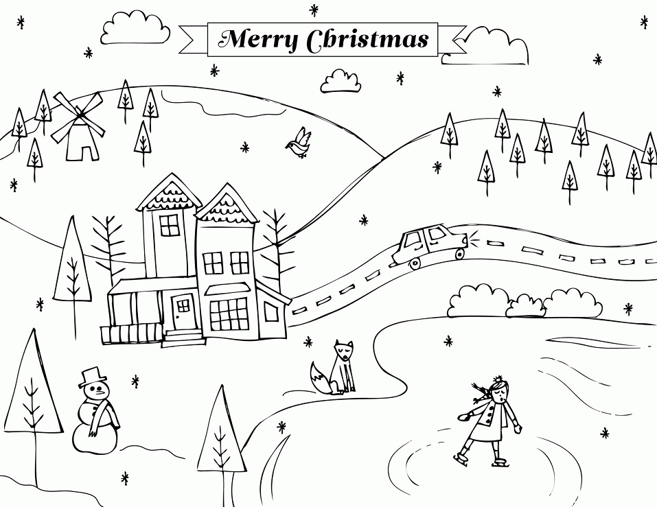 Simple Winter Scene Coloring Page