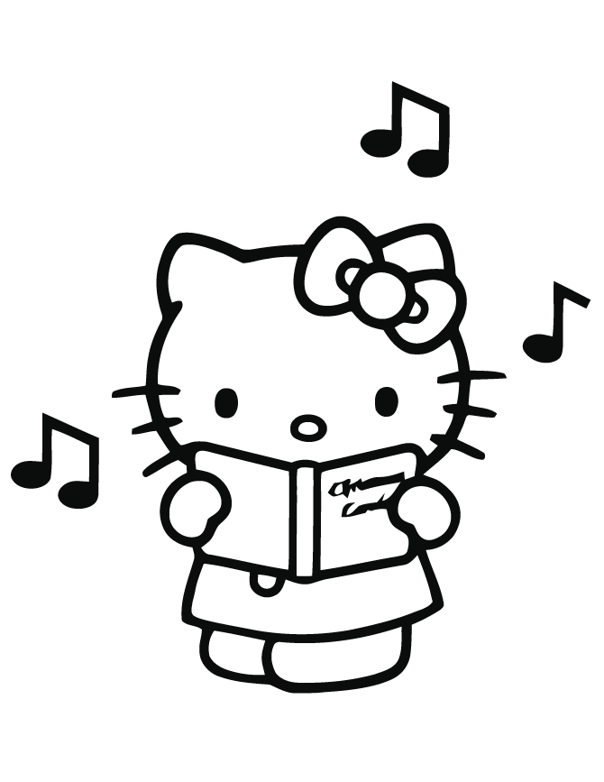 Singing Hello Kitty Coloring Page