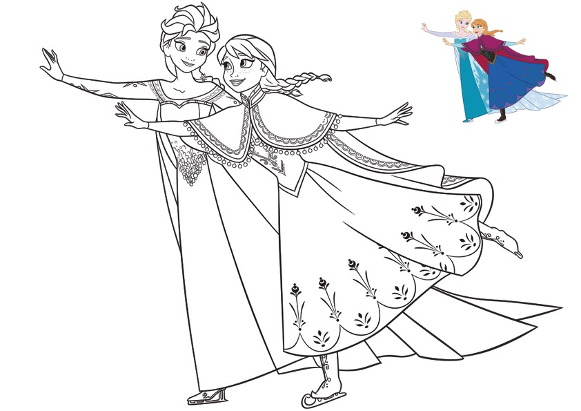 Sisters Elsa And Anna Having Fun Frozen Christmas Coloring Page