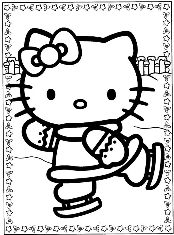 Skating Hello Kitty Coloring Page