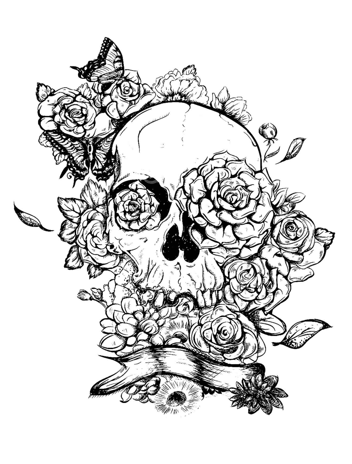 Skull and Roses Tattoos for Adults