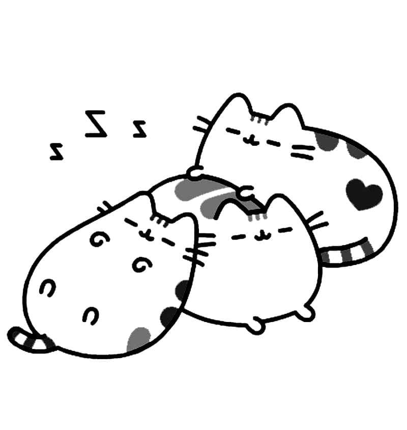 Sleeping Pusheen Cats Coloring Page