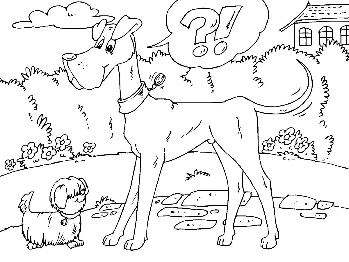 Small Dog And Big Dog Coloring Page