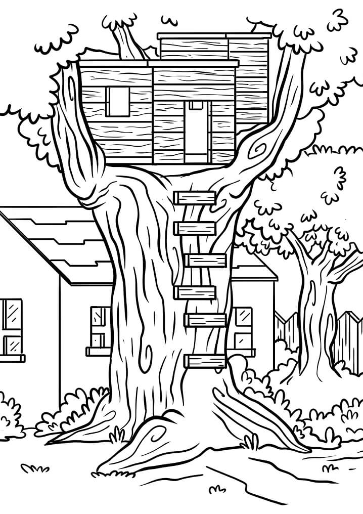 Small Treehouse Coloring Page