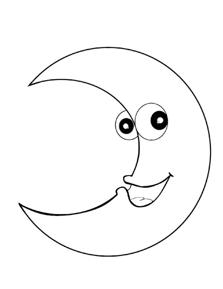 Smiling Crescent Moon Coloring Page