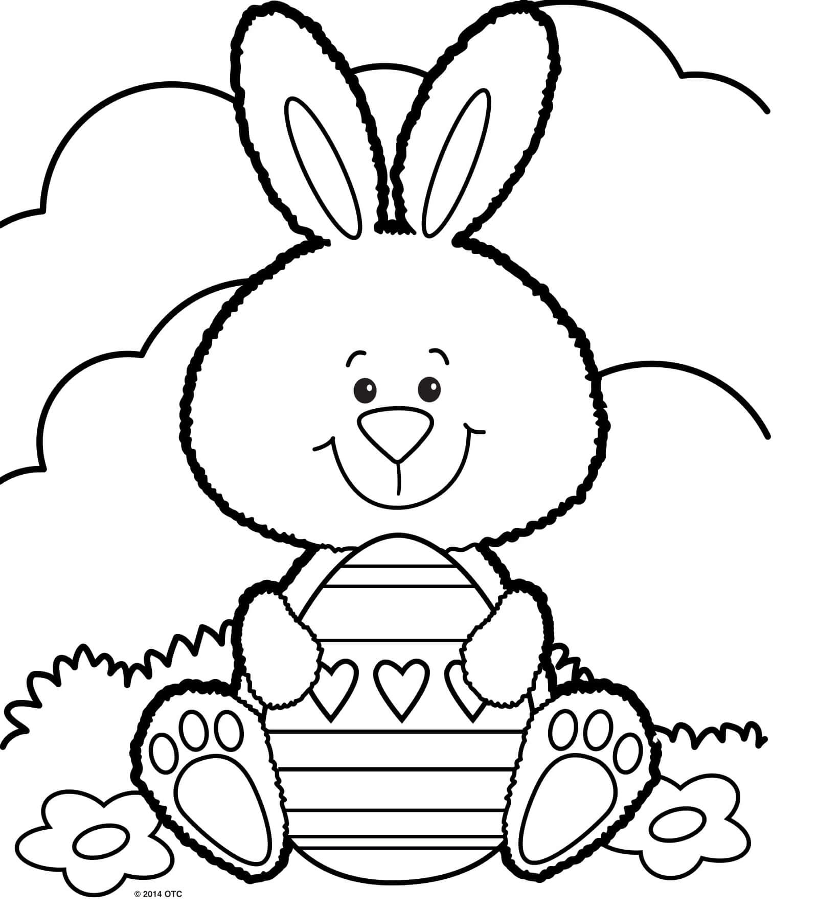 Smiling Easter Bunny Kids Coloring Page
