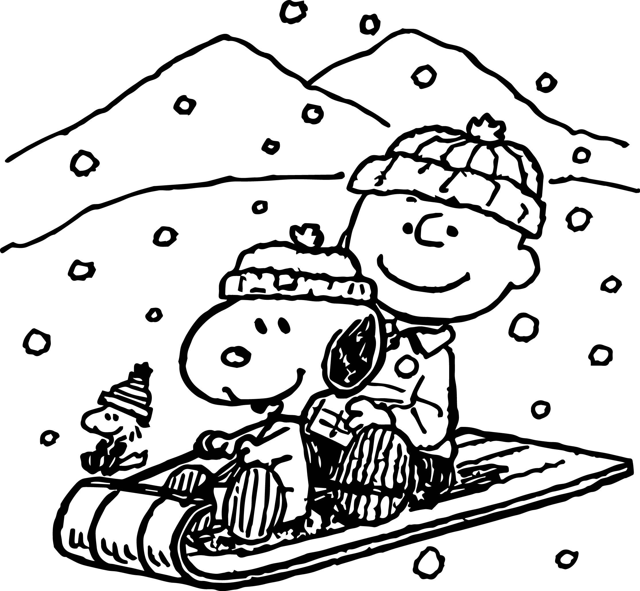 Snoopy Snow Skating Coloring Page