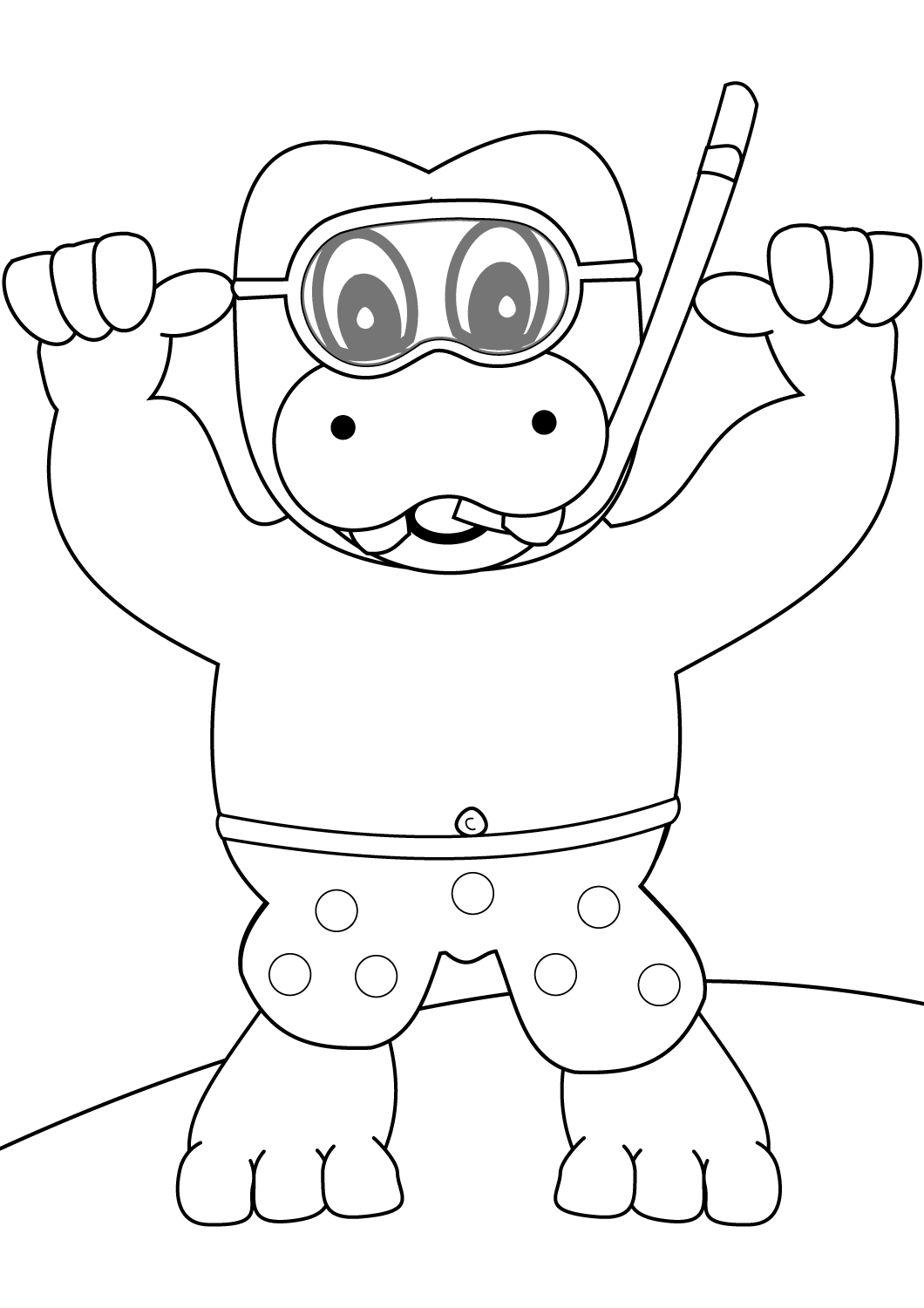 Snorkeling Hippo Coloring Page