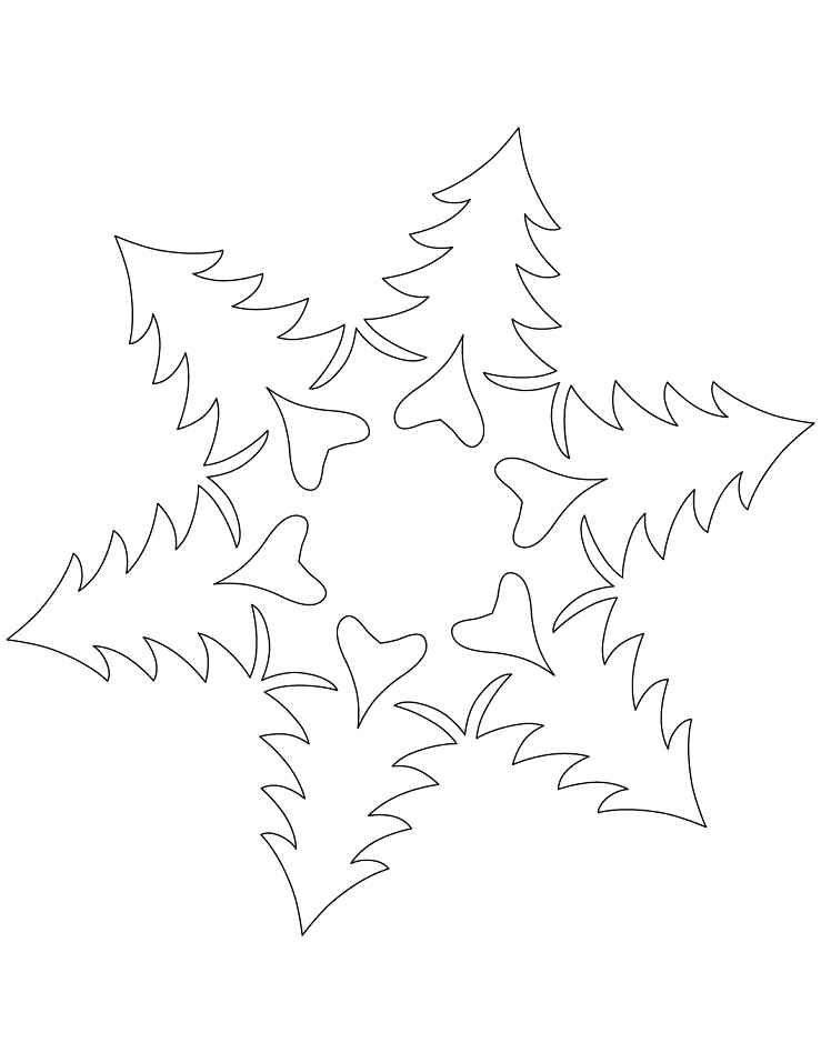 Snowflake with Christmas Trees Coloring Page