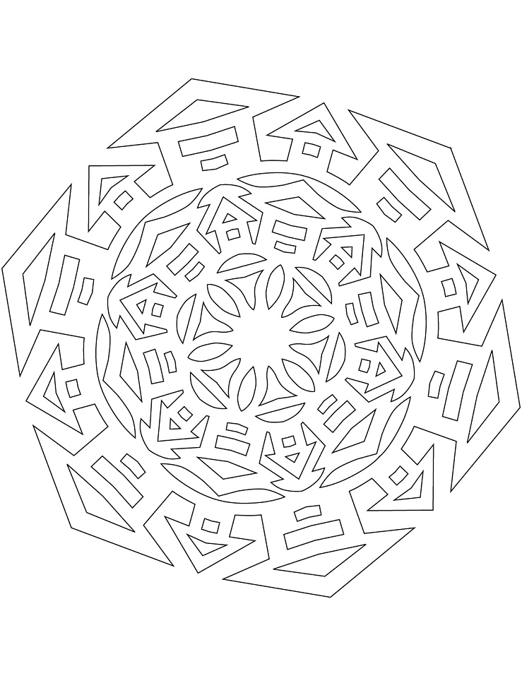 Snowflake with Houses Coloring Page