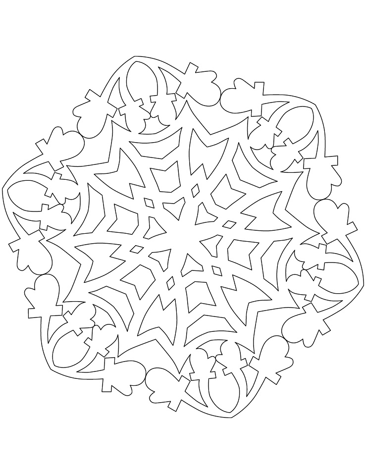 Snowflake with Mittens Coloring Page