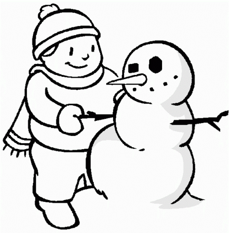 Printable Snowman In Winter Coloring Page