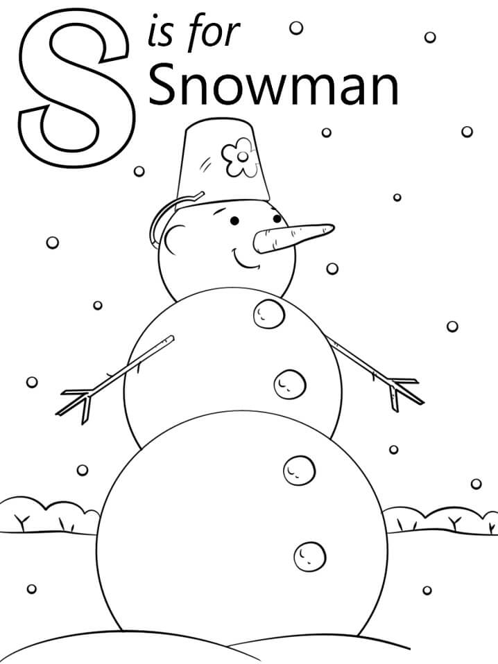 Snowman Letter S Coloring Page