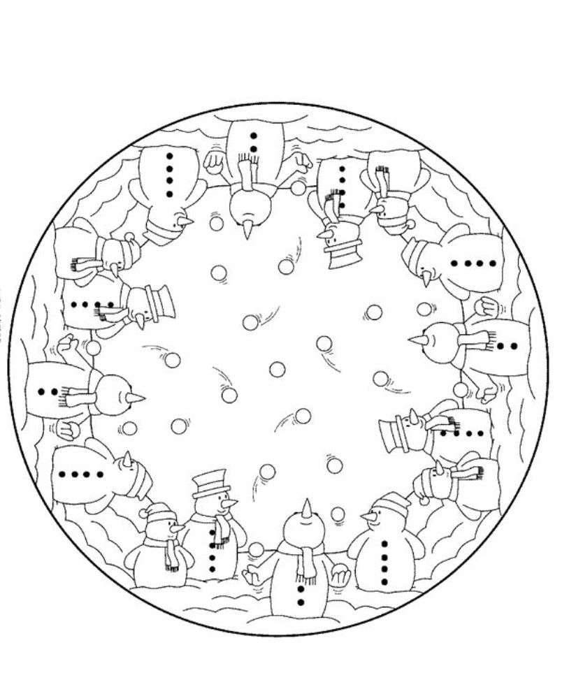 Snowman For Children In Winter Coloring Page