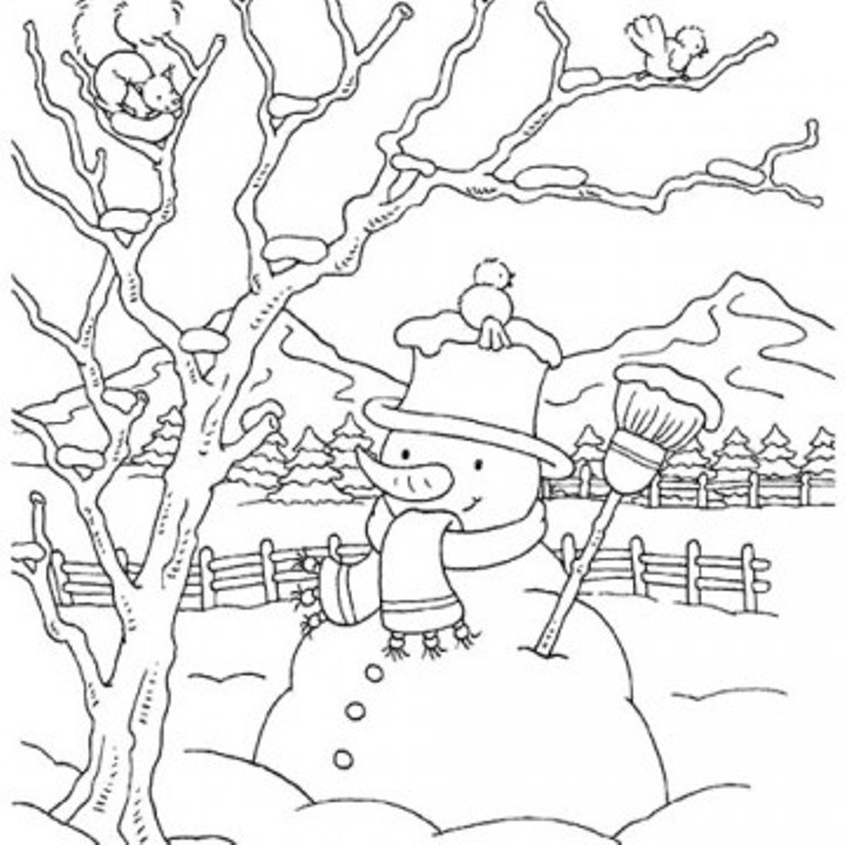 Printable Snowman Winter For Kids Coloring Page