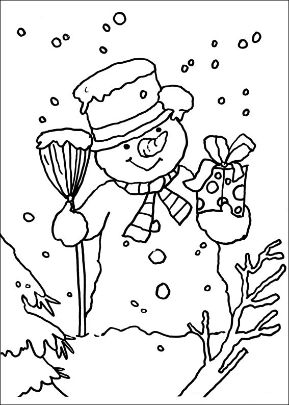 Snowman With Gift Coloring Page