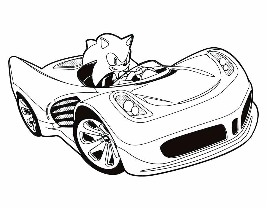 Sonic Driving Car Coloring Page
