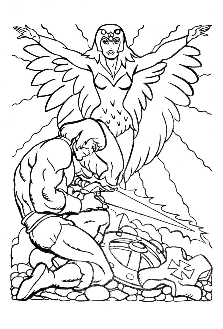 Sorceress of Castle Grayskull and He-Man Coloring Page